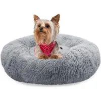 Bluzelle Hundebett Kleine Hunde & Katzen, 50cm Hundekissen Rund Donut Kissen Hundekorb Plüsch, Katzenbett Katzenkissen Hellgrau