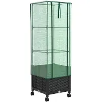 vidaXL Gartenplanter mit Gewächshausabdeckung und Rädern Schwarz PP