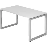 Bümö Schreibtisch Serie-R - Nachbildung: Weiß, Gestell: Silber, Größe: 140 x 80 cm