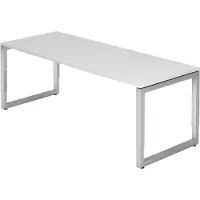 Bümö Schreibtisch Serie-R - Nachbildung: Weiß, Gestell: Silber, Größe: 200 x 80 cm