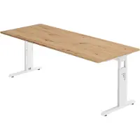 Bümö Schreibtisch Serie-O - Nachbildung: Asteiche, Gestell: Weiß, Größe: 200 x 80 cm