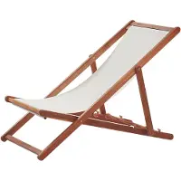 Beliani Liegestuhl 2er Set Dunkelbraun Akazienholz mit Cremeweißen Bezug Klappbar Balkon Terrasse