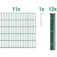 Alberts Doppelstabmattenzaun 6-5-6, Matten 2,50 m, Höhe 1,63 m, Länge 27,5 m, grün, Zaun als Komplettset, Pfosten mit Abdeckleiste 60x40 mm