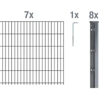 Alberts Doppelstabmattenzaun 6-5-6, Matten 2,50 m, Höhe 1,63 m, Länge 17,5 m, anthrazit, Zaun als Komplettset, Pfosten mit Klemmlasche 60x40 mm