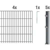 Alberts Doppelstabmattenzaun 6-5-6, Matten 2,50 m, Höhe 83 cm, Länge 10 m, anthrazit, Zaun als Komplettset, Pfosten mit Klemmlasche 60x40 mm