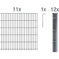 Alberts Doppelstabmattenzaun 6-5-6, Matten 2,50 m, Höhe 1,03 m, Länge 27,5 m, anthrazit, Zaun als Komplettset, Pfosten mit Abdeckleiste 60x40 mm