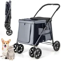 Northix Hundewagen Hundebuggy klappbar bis 40 kg Hundetrolley mit Kissen 106 x 63 x 103 cm Grau