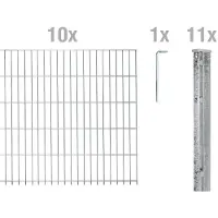 Alberts Doppelstabmattenzaun 6-5-6, Matten 2,50 m, Höhe 1,63 m, Länge 25 m, feuerverzinkt, Zaun als Komplettset, Pfosten mit Abdeckleiste 60x40 mm