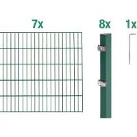 Alberts Doppelstabmatten Zaun, Höhe 200 cm, Länge 14 m, Zaun-Komplettset zum Einbetonieren, grün, Pfosten 60x40 mm