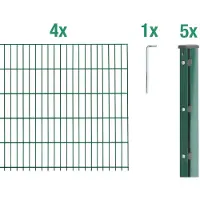 Alberts Doppelstabmattenzaun 6-5-6, Matten 2,50 m, Höhe 1,83 m, Länge 10 m, grün, Zaun als Komplettset, Pfosten mit Abdeckleiste 60x40 mm