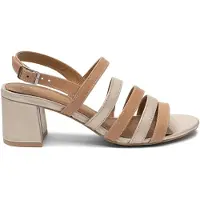 MACIEJKA Damen Sandalen mit Blockabsatz, Beige, aus Naturleder und Schnallenverschluss