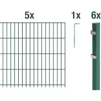 Alberts Doppelstabmattenzaun 6-5-6, Matten 2,50 m, Höhe 1,03 m, Länge 12,5 m, grün, Zaun als Komplettset, Pfosten mit Klemmlasche 60x40 mm