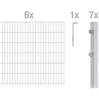 Alberts Doppelstabmattenzaun 6-5-6, Matten 2,50 m, Höhe 2,03 m, Länge 15 m, feuerverzinkt, Zaun als Komplettset, Pfosten mit Klemmlasche 60x40 mm