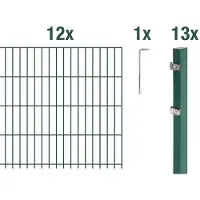 Alberts Doppelstabmattenzaun 6-5-6, Matten 2,50 m, Höhe 83 cm, Länge 30 m, grün, Zaun als Komplettset, Pfosten mit Klemmlasche 60x40 mm
