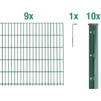 Alberts Doppelstabmattenzaun 6-5-6, Matten 2,50 m, Höhe 1,03 m, Länge 22,5 m, grün, Zaun als Komplettset, Pfosten mit Abdeckleiste 60x40 mm