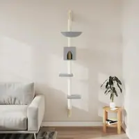 StarTech.com Wand-Kratzbaum für Katzen - Kletterbaum - 187 cm hoch - Mit Sisal-Kratzstamm - 5 Ebenen mit Korb & Häuschen - Platzsparend - Armeegrün
