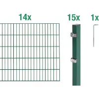 Alberts Doppelstabmatten Zaun, Höhe 200 cm, Länge 28 m, Zaun-Komplettset zum Einbetonieren, grün, Pfosten 60x40 mm
