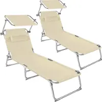 TecTake 2er Set Sonnenliege Chloé 4-stufig klappbar mit Sonnendach und Polster - wetterfest - 190 x 68 x 111cm - Outdoor Liege