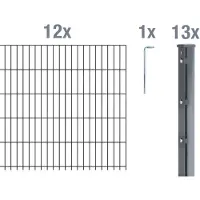 Alberts Doppelstabmattenzaun 6-5-6, Matten 2,50 m, Höhe 83 cm, Länge 30 m, anthrazit, Zaun als Komplettset, Pfosten mit Abdeckleiste 60x40 mm