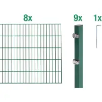 Alberts Doppelstabmatten Zaun, Höhe 200 cm, Länge 16 m, Zaun-Komplettset zum Einbetonieren, grün, Pfosten 60x40 mm