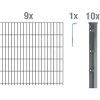 Alberts Doppelstabmattenzaun 6-5-6, Matten 2,50 m, Höhe 1,43 m, Länge 22,5 m, anthrazit, Zaun als Komplettset, Pfosten mit Abdeckleiste 60x40 mm