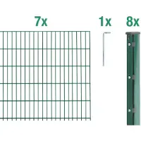 Alberts Doppelstabmattenzaun 6-5-6, Matten 2,50 m, Höhe 1,23 m, Länge 17,5 m, grün, Zaun als Komplettset, Pfosten mit Abdeckleiste 60x40 mm