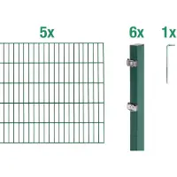 Alberts Doppelstabmatten Zaun, Höhe 200 cm, Länge 10 m, Zaun-Komplettset zum Einbetonieren, grün, Pfosten 60x40 mm