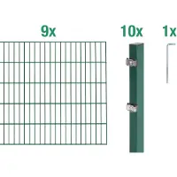 Alberts Doppelstabmatten Zaun, Höhe 200 cm, Länge 18 m, Zaun-Komplettset zum Einbetonieren, grün, Pfosten 60x40 mm