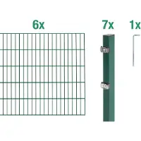 Alberts Doppelstabmatten Zaun, Höhe 200 cm, Länge 12 m, Zaun-Komplettset zum Einbetonieren, grün, Pfosten 60x40 mm