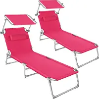 TecTake 2er Set Sonnenliege Chloé 4-stufig klappbar mit Sonnendach und Polster - wetterfest - 68x190x65cm - Outdoor Liege