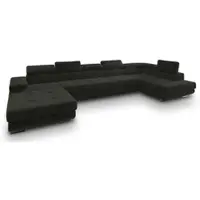 Masseno Ecksofa TORIVA R-S mit Schlaffunktion U-Form, Sofa mit Bettkasten, Wohnzimmersofa, Couch, Soffa, Bettsofa, Couchgarnitur- Schwarz, MONOLITH 95