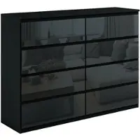 Masseno Kommode NUDO 138,5 cm Sideboard mit 8 Schubladen und Türen für Wohnzimmer Schlafzimmer Modern 138,5x39x101,5 cm Schwarz / Schwarz