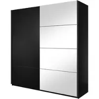 Masseno Schiebetürenschrank BETTINA 180/210/61 cm 2-türig Schlafzimmer Schrank Kleiderschrank mit Spiegel Schwarz