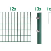 Alberts Doppelstabmatten Zaun, Höhe 140 cm, Länge 24 m, Zaun-Komplettset zum Einbetonieren, grün, Pfosten 60x40 mm