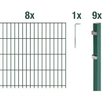 Alberts Doppelstabmattenzaun 6-5-6, Matten 2,50 m, Höhe 83 cm, Länge 20 m, grün, Zaun als Komplettset, Pfosten mit Klemmlasche 60x40 mm