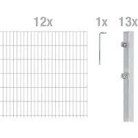Alberts Doppelstabmattenzaun 6-5-6, Matten 2,50 m, Höhe 1,23 m, Länge 25 m, feuerverzinkt, Zaun als Komplettset, Pfosten mit Klemmlasche 60x40 mm