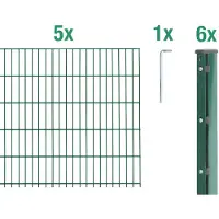 Alberts Doppelstabmattenzaun 6-5-6, Matten 2,50 m, Höhe 1,83 m, Länge 12,5 m, grün, Zaun als Komplettset, Pfosten mit Abdeckleiste 60x40 mm