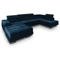 Masseno Ecksofa CASONE R-S mit Schlaffunktion U-Form, Sofa mit Bettkasten, Wohnzimmersofa, Couch, Soffa, Bettsofa, Couchgarnitur- Blau, MONOLITH 77