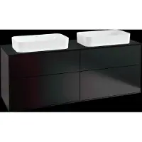 Villeroy & Boch Finion Waschtischunterschrank, 4 Auszüge, mit integrierter Beleuchtung, für 2 Waschbecken, mit Hahnoch, 1600x603x501mm, Glass Black Matt, G31200PD