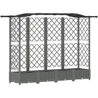 vidaXL Hochbeet mit Rankgitter und Dach Hellgrau 203,5 x 40 x 123 cm