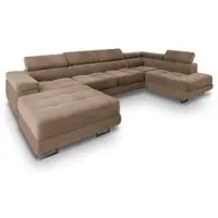 Masseno Ecksofa CASONE R-S mit Schlaffunktion U-Form, Sofa mit Bettkasten, Wohnzimmersofa, Couch, Soffa, Bettsofa, Couchgarnitur- Beige, MONOLITH 09