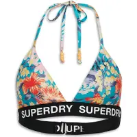 Superdry für Damen. W3010400A Triangel-Bikinioberteil mit Logo mehrfarbig (XL), Blau, Strandbekleidung, Recyceltes Polyester, Nachhaltig