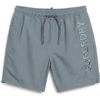 Superdry für Herren. M3010227A Premium bestickter Badeanzug grau (S), Strandbekleidung, Nachhaltig, Recyceltes Polyester
