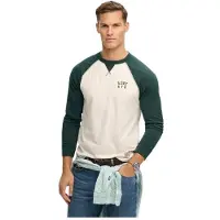 Superdry für Herren. M6010915A Vintage Athletic Baseball-T-Shirt grün (S), Lässig, Baumwolle, Langarm