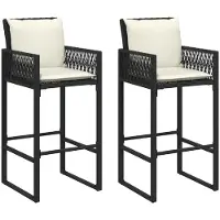 vidaXL Garten-Barhocker mit Kissen 2 Stk. Schwarz Poly Rattan