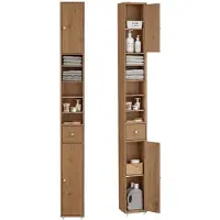 SoBuy Badezimmerschrank Hochschrank für kleine Bäder mit verstellbaren Einlegeböden Platzsparender Schmal Badschrank für Waschbecken Braun BZR34-II-PF