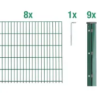 Alberts Doppelstabmattenzaun 6-5-6, Matten 2,50 m, Höhe 1,83 m, Länge 20 m, grün, Zaun als Komplettset, Pfosten mit Abdeckleiste 60x40 mm