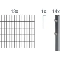 Alberts Doppelstabmatten Zaun, Höhe 160 cm, Länge 26 m, Zaun-Komplettset zum Einbetonieren, anthrazit, Pfosten 60x40 mm