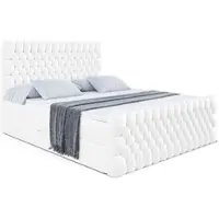 ALTDECOR Boxspringbett mit Fußteil - H4 Matratze und Topper - SERENE Zanozek - 180x200 - Weiß - Doppelbett, Boxbett, Polsterbett mit Bettkasten mit Stauraum und Kopftei