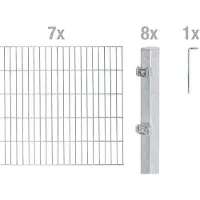 Alberts Doppelstabmatten Zaun, Höhe 140 cm, Länge 14 m, Zaun-Komplettset zum Einbetonieren, feuerverzinkt, Pfosten 60x40 mm